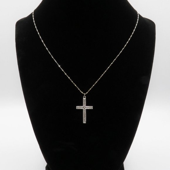 14k White Gold Diamonds Cross Pendant Necklace 22” - Picture 2 of 5